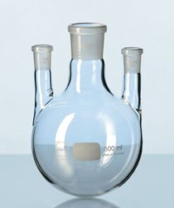 Bình cầu đáy tròn, 3 cổ NS29/32, 2x14/23 500ml, cổ phụ thẳng đứng Duran