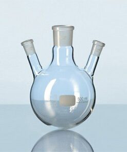 Bình cầu đáy tròn, 3 cổ NS24/29, 2x14/23 250ml cổ phụ nghiêng Duran