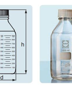 Chai trung tính chịu sốc nhiệt, chia vạch đảo, có nắp và vòng đệm GL 45 1000ml Duran