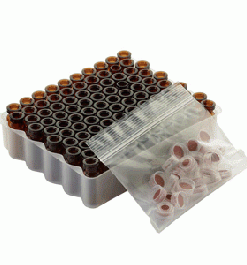 Chai vial nâu 2 ml, cổ nhấn, nắp trắng có lỗ đệm PTFE Rubber Liner, có chổ ghi chú 12x32mm Wheaton