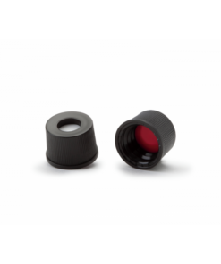 Nắp vặn đen nhựa, ND8, đệm Silicone trắng/ PTFE đỏ, có lỗ Wheaton